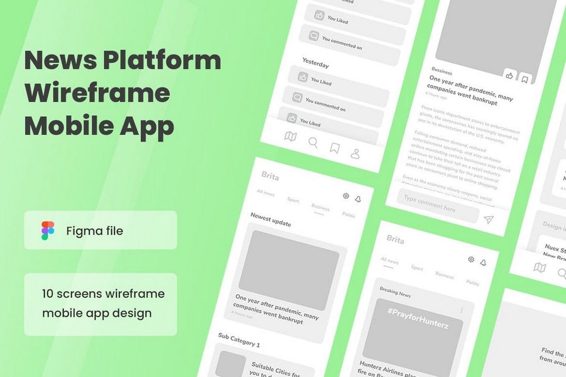 News App Figma Wireframe Kit Template