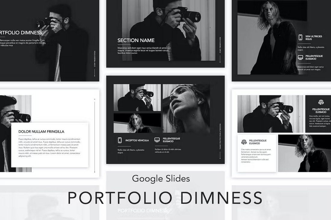 Portfolio Dimness - B&W Google Slides Template