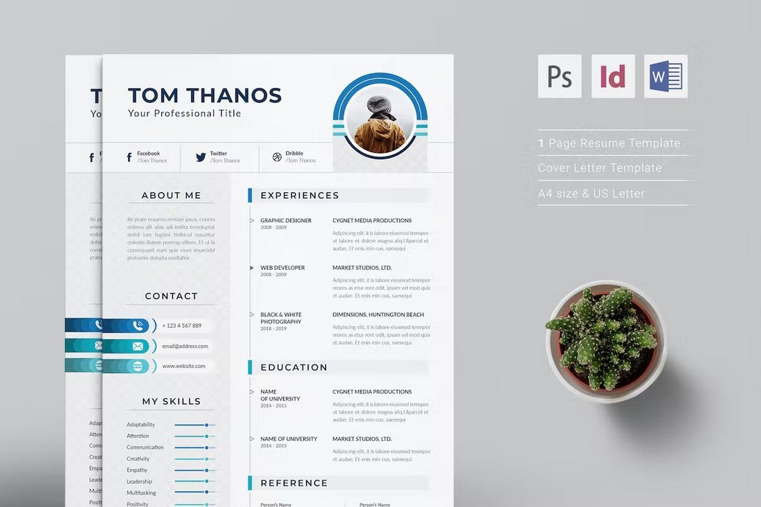 Professional Resume Template for InDesign & Word