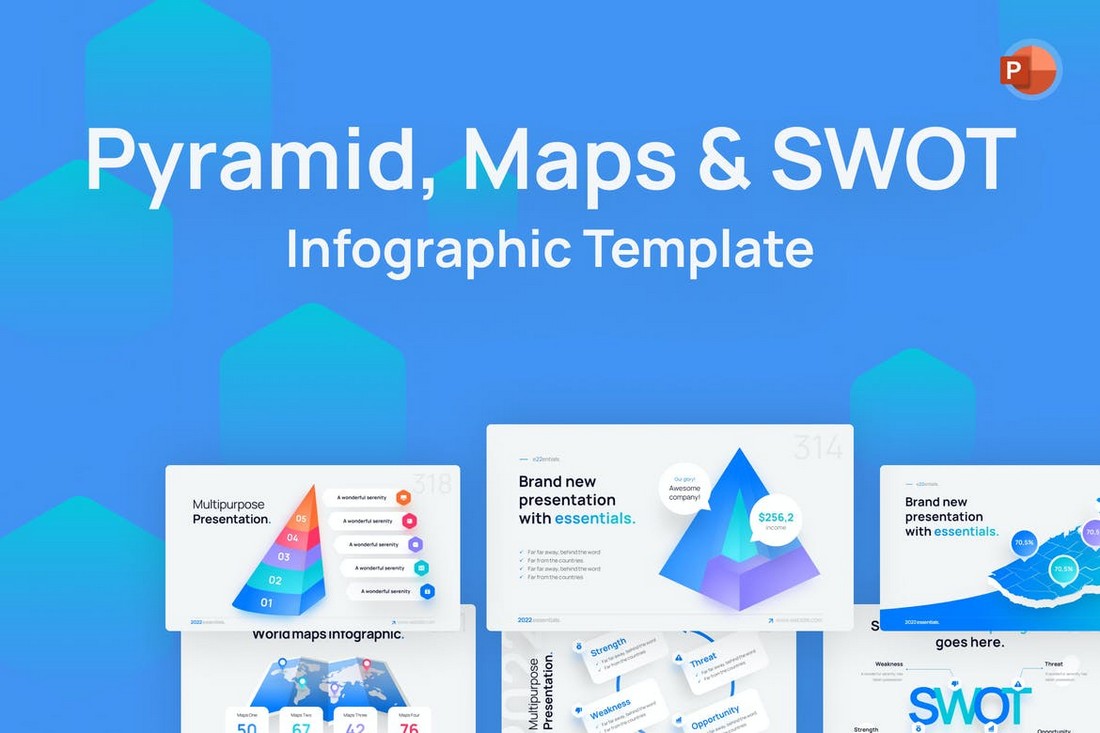 Pyramid, Maps & SWOT PowerPoint Template