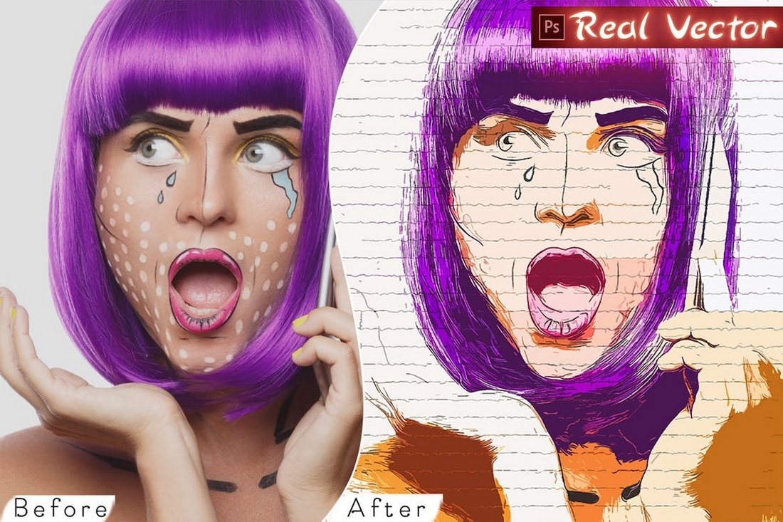 Real Vector Cartoon Painting Photoshop Action