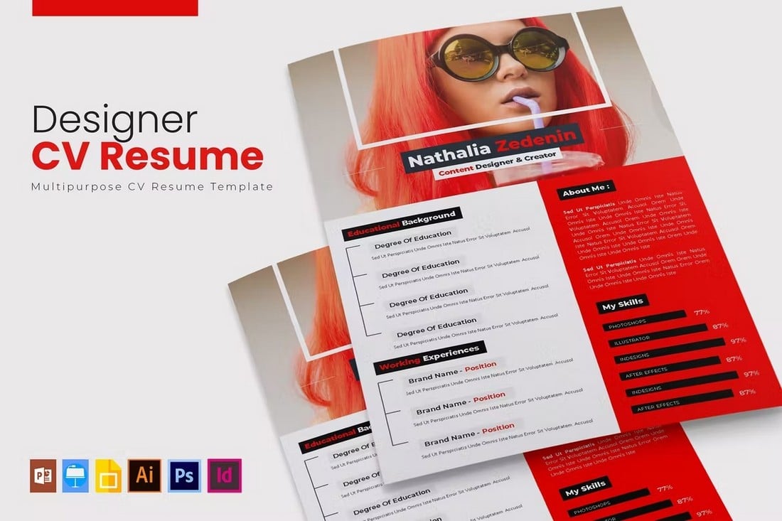 Red Designer Resume Word & PSD Template