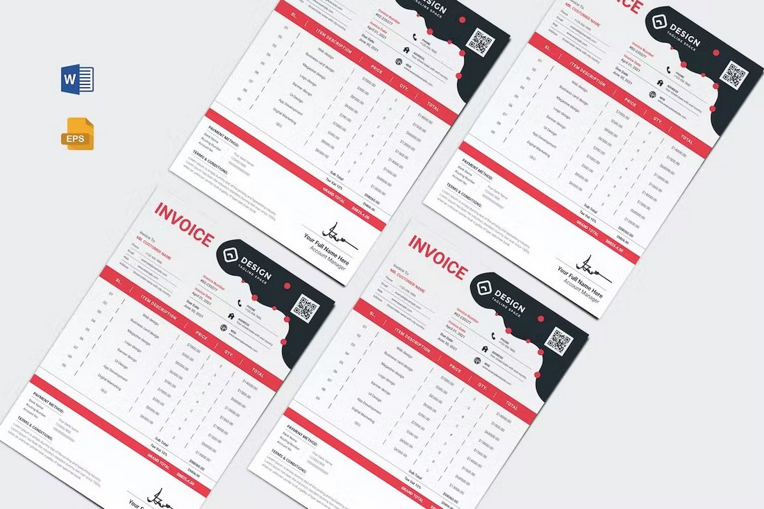 Red Invoice Template for MS Word