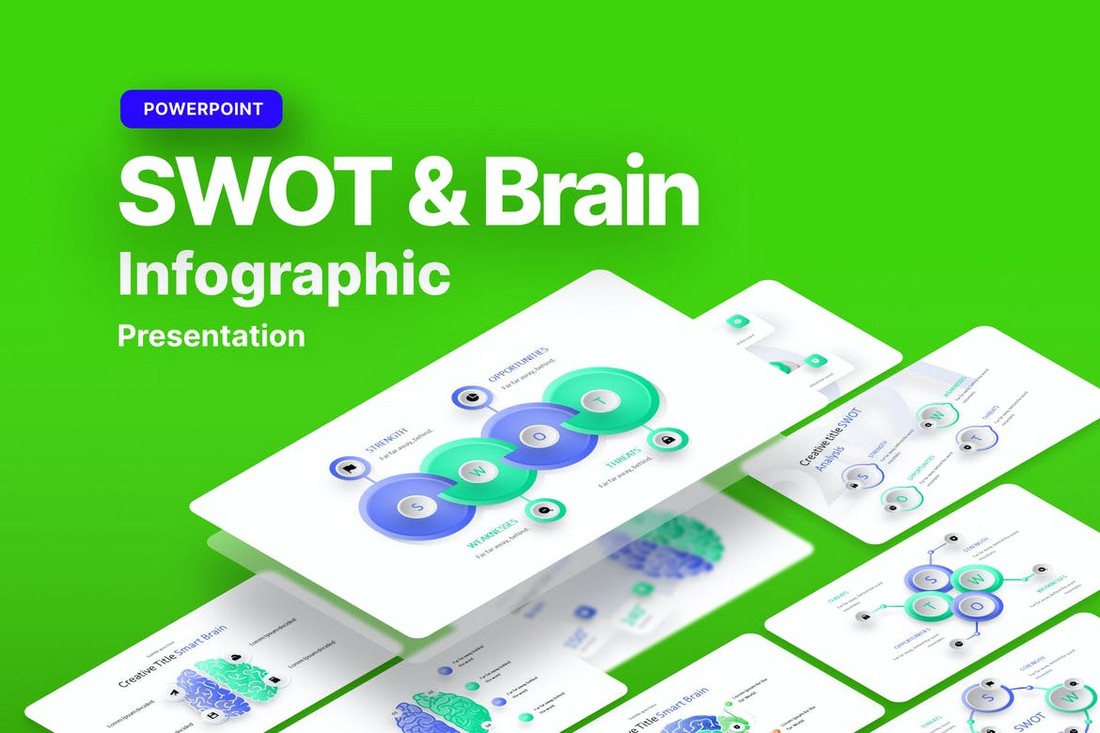 SWOT & Brain Infographic PowerPoint Template