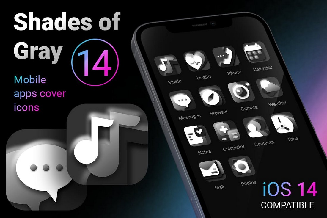 Shades of Gray iOS 14 App Icons Pack