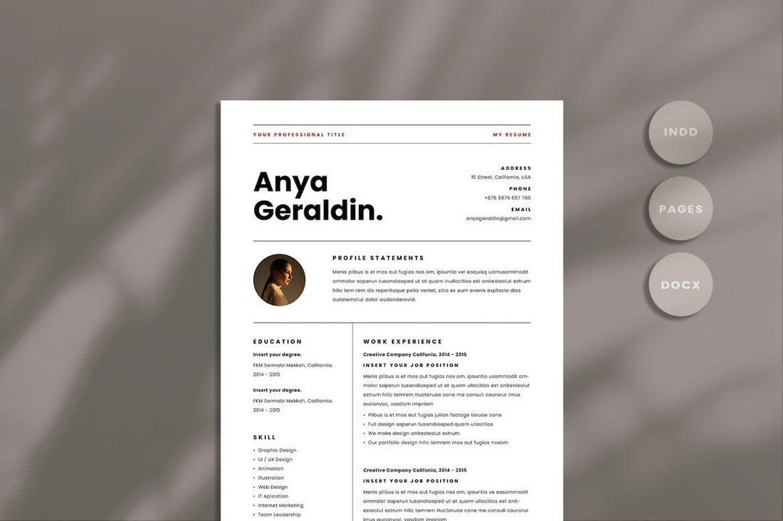 Stylish Resume CV InDesign Template