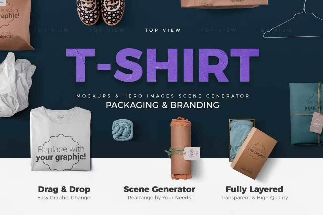 T-shirt & Packaging Photoshop Mockups