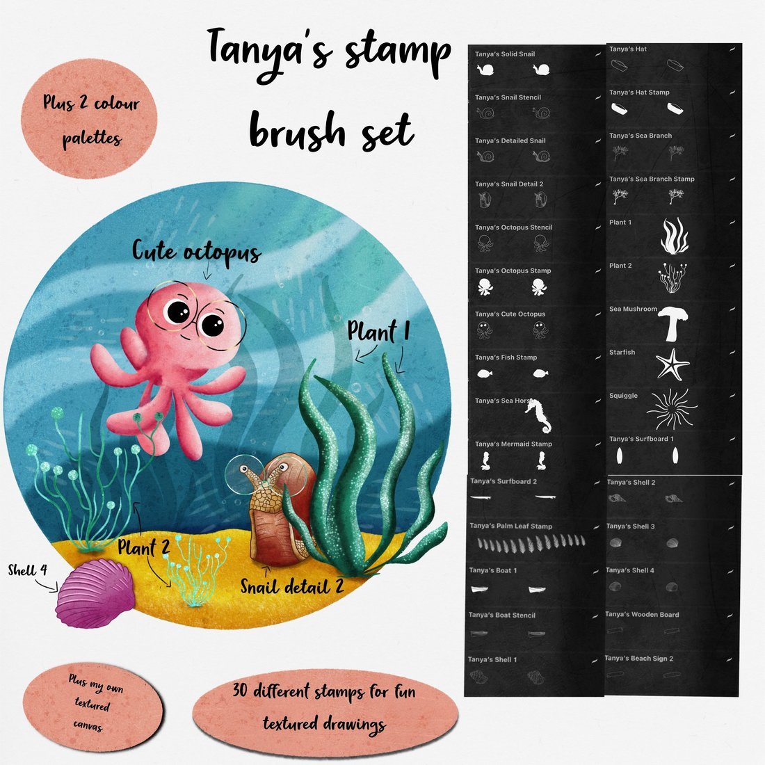 Tanya’s stamp brush set for Procreate (Free sample)