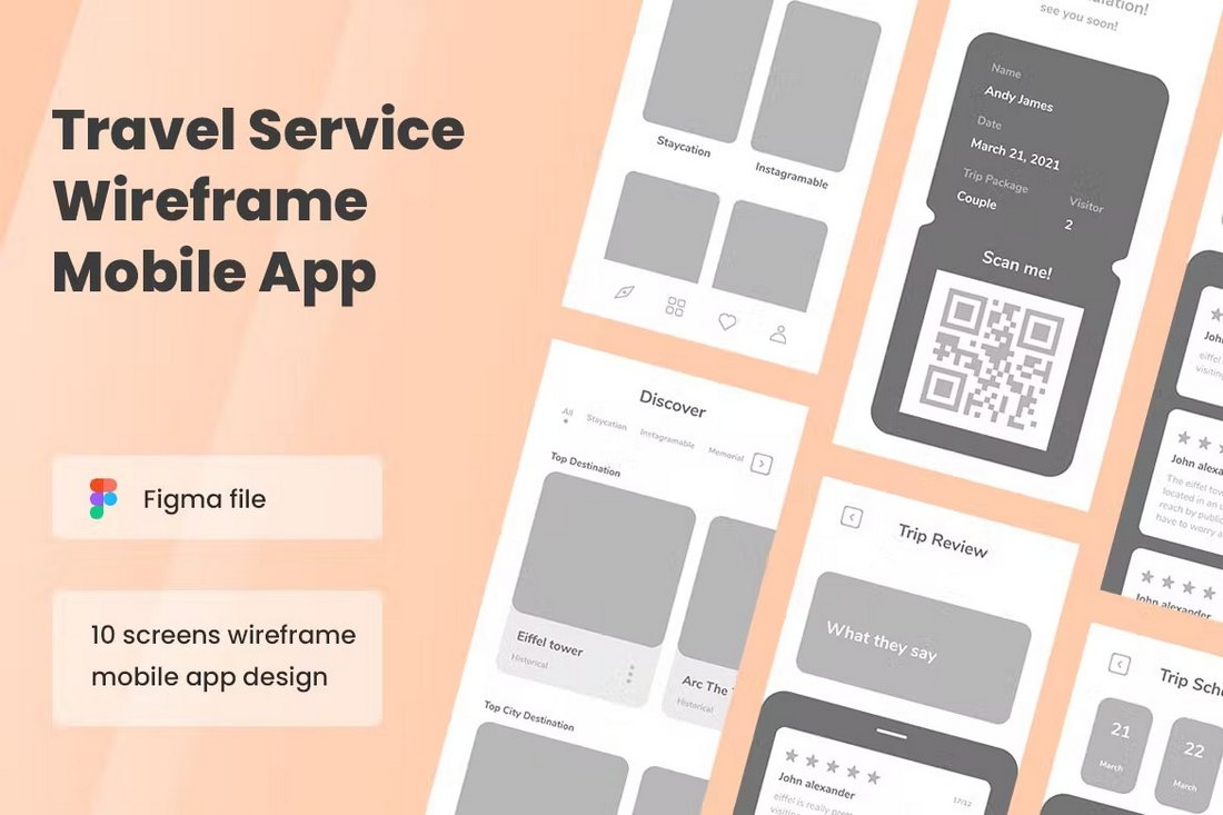 Travel Service App Figma Wireframe Templates