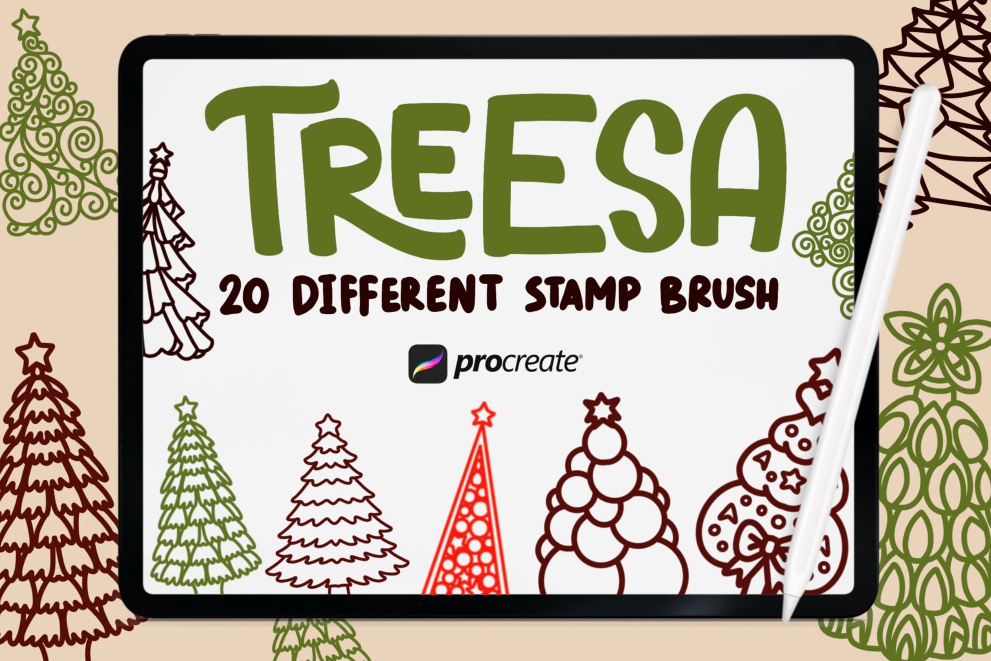 Treesa - 20 Stamp Brush Procreate