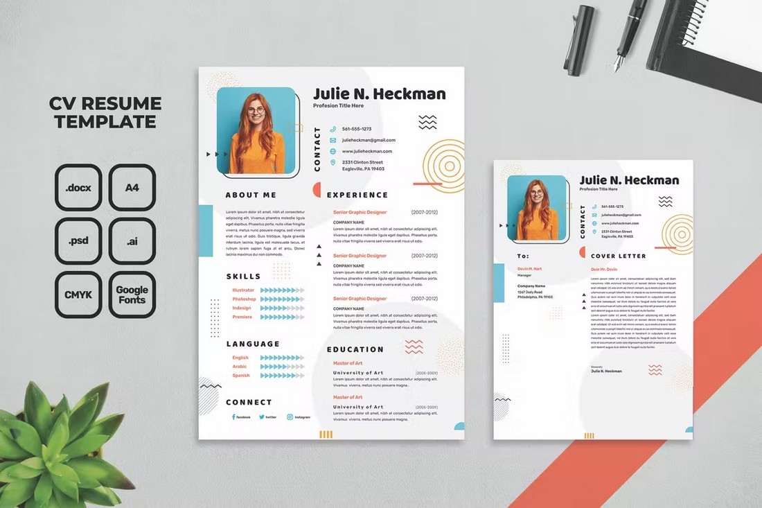 Trendy Resume CV Template for Designers