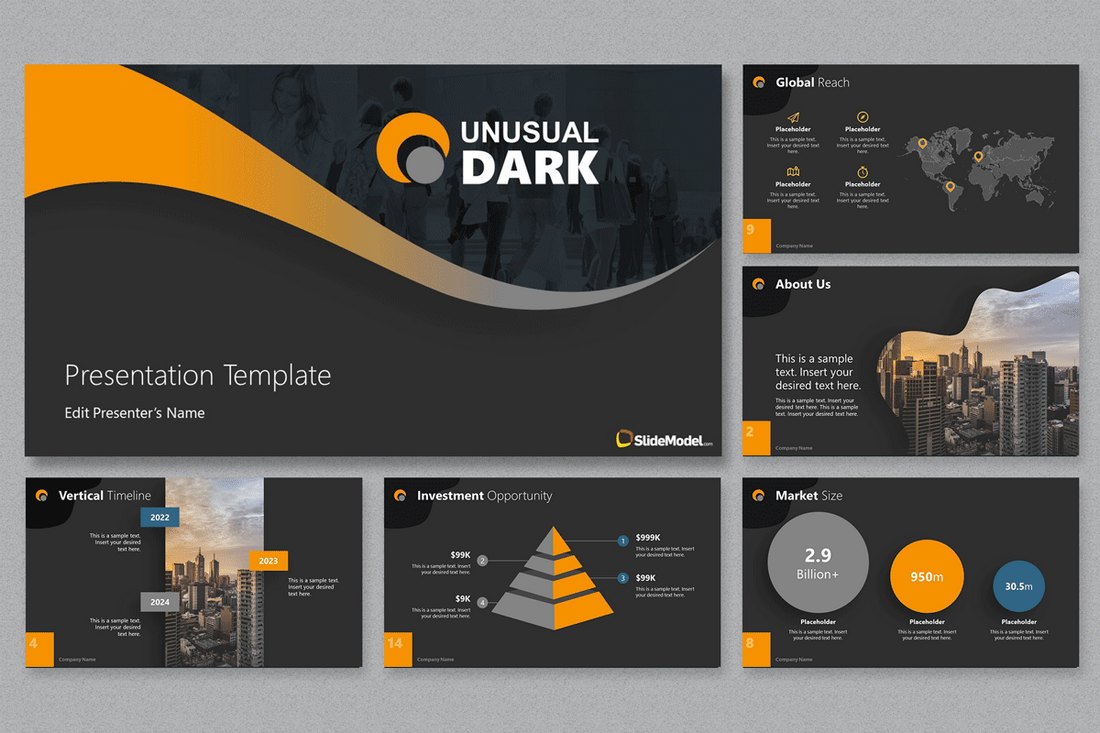 Unusual Dark PowerPoint presentation template by SlideModel