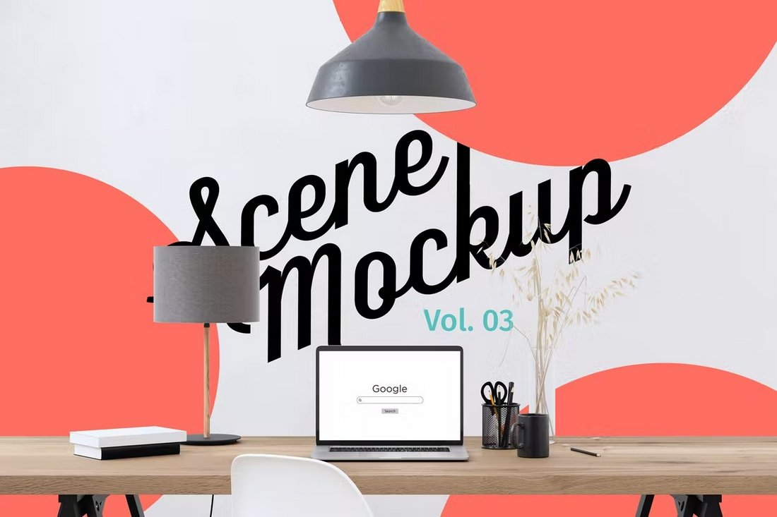 Workspace Scene with MacBook Mockup Template