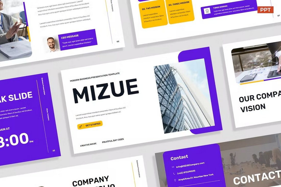 Yellow Purple Business Plan PowerPoint Template