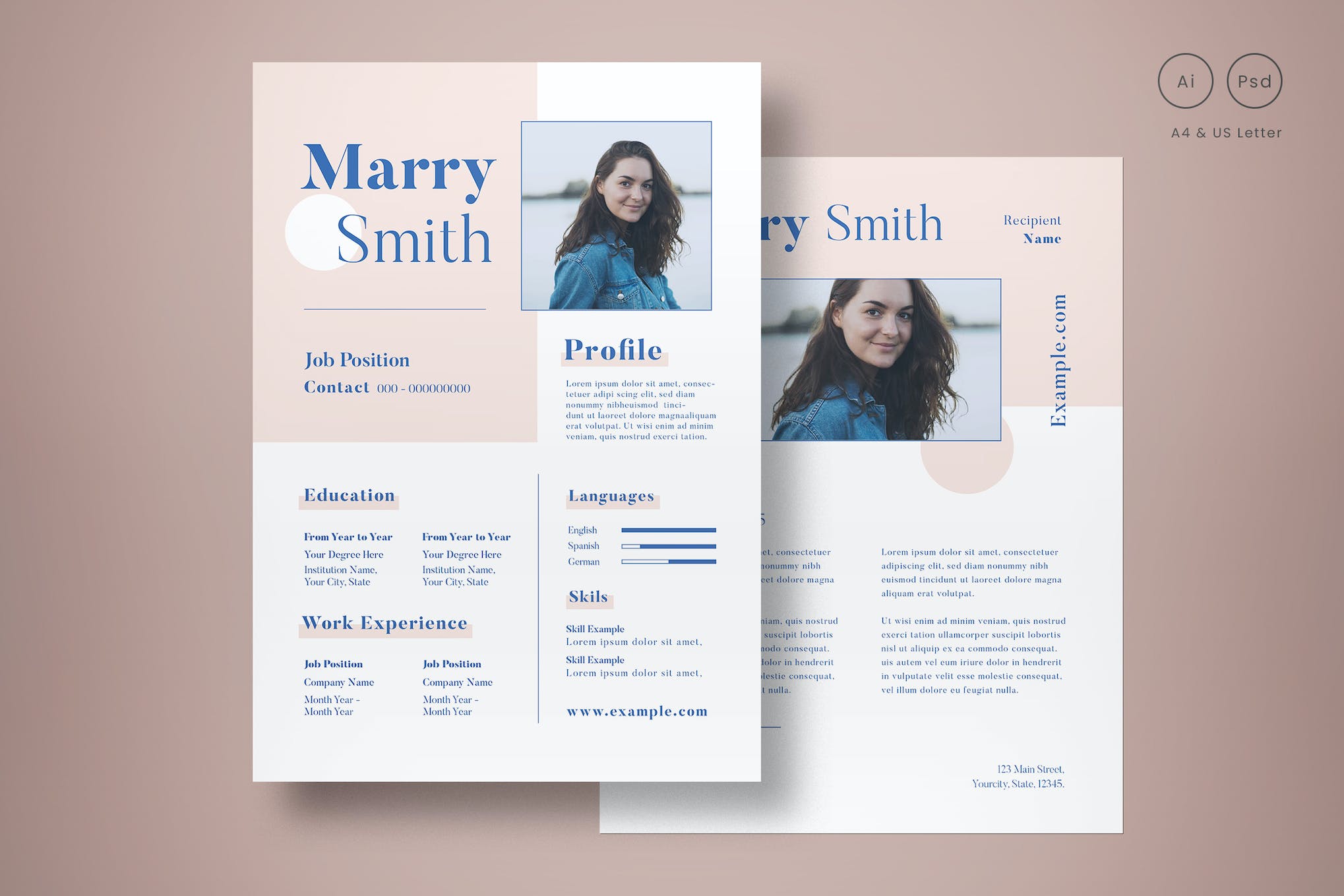 Blue & Pink Resume Template