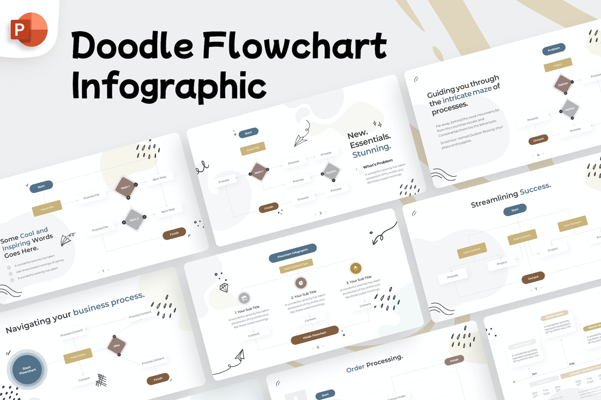 Doodle Flowchart Infographic PowerPoint