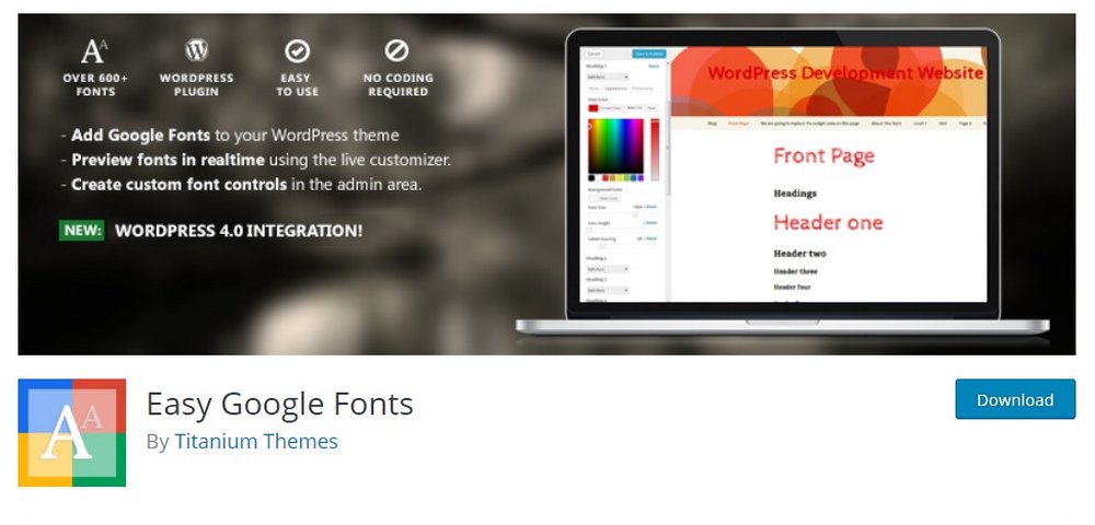 easy google fonts plugin