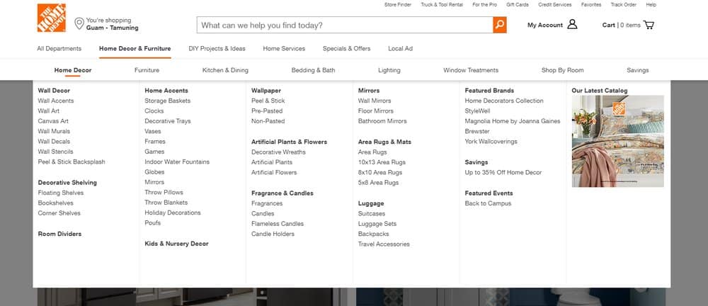 home depot mega menu