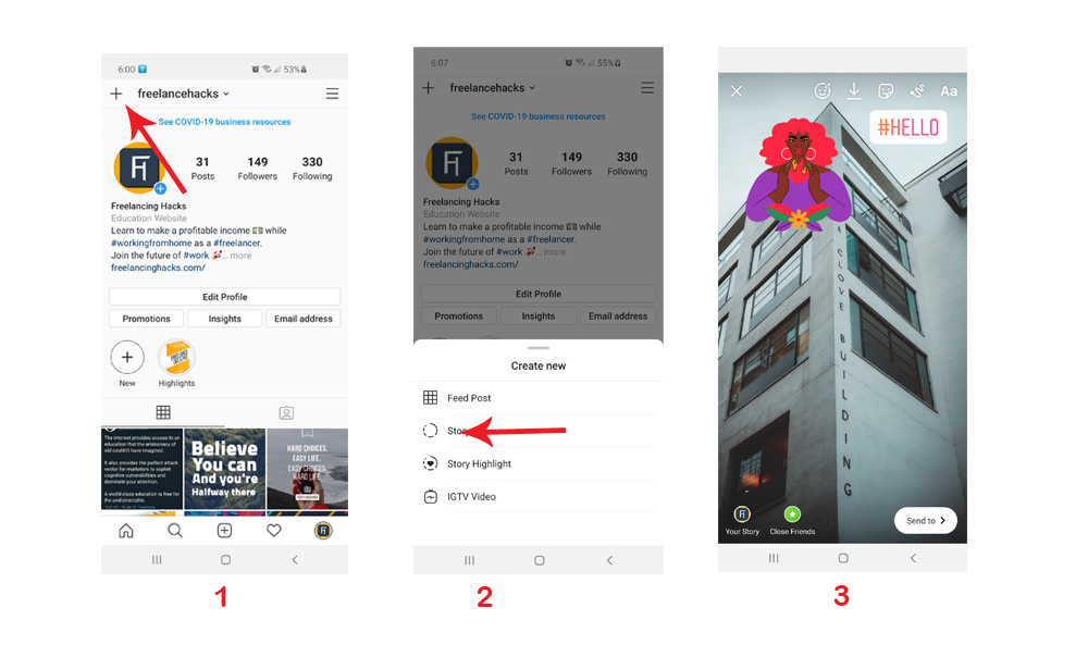 how to use instagram - create story