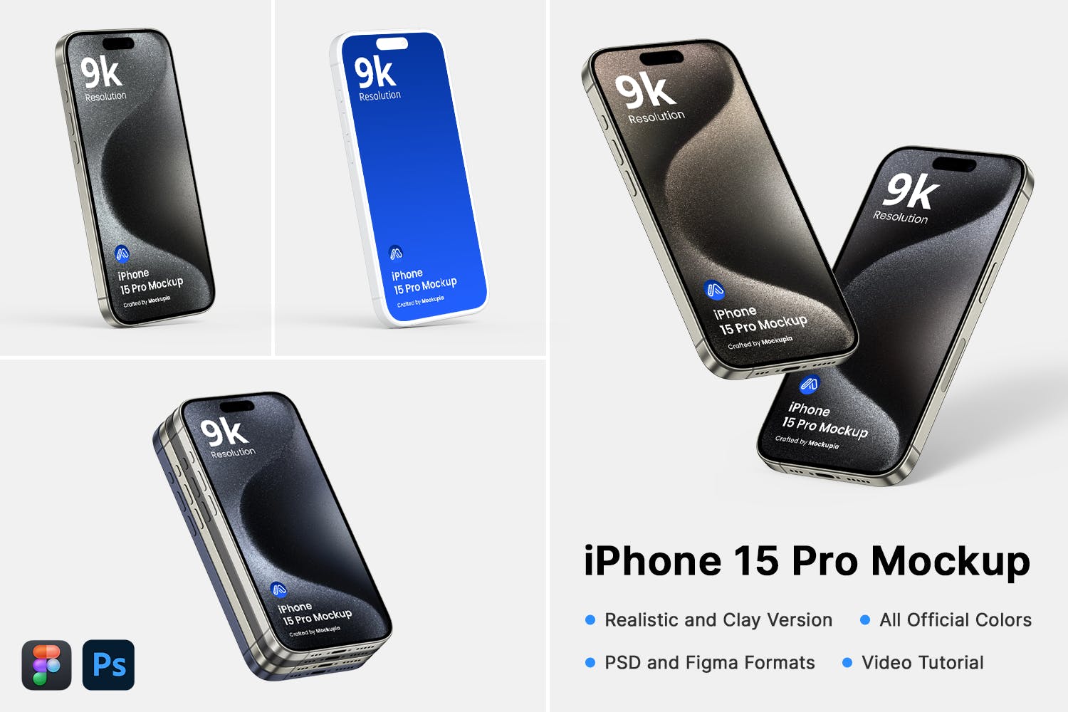 iPhone 15 Pro Realistic and Clay Mockups