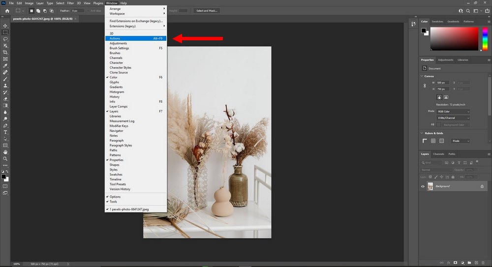 photoshop enable actions panel