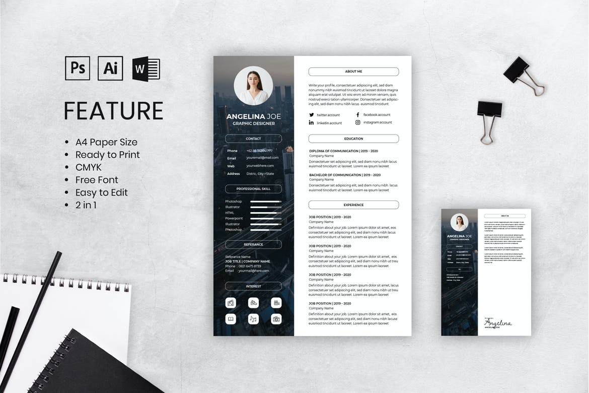 professional resume template psd free download