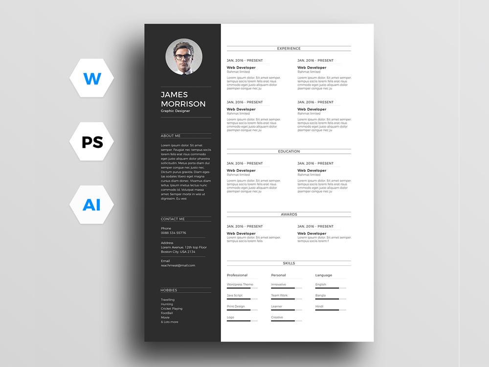 professional resume template psd free download