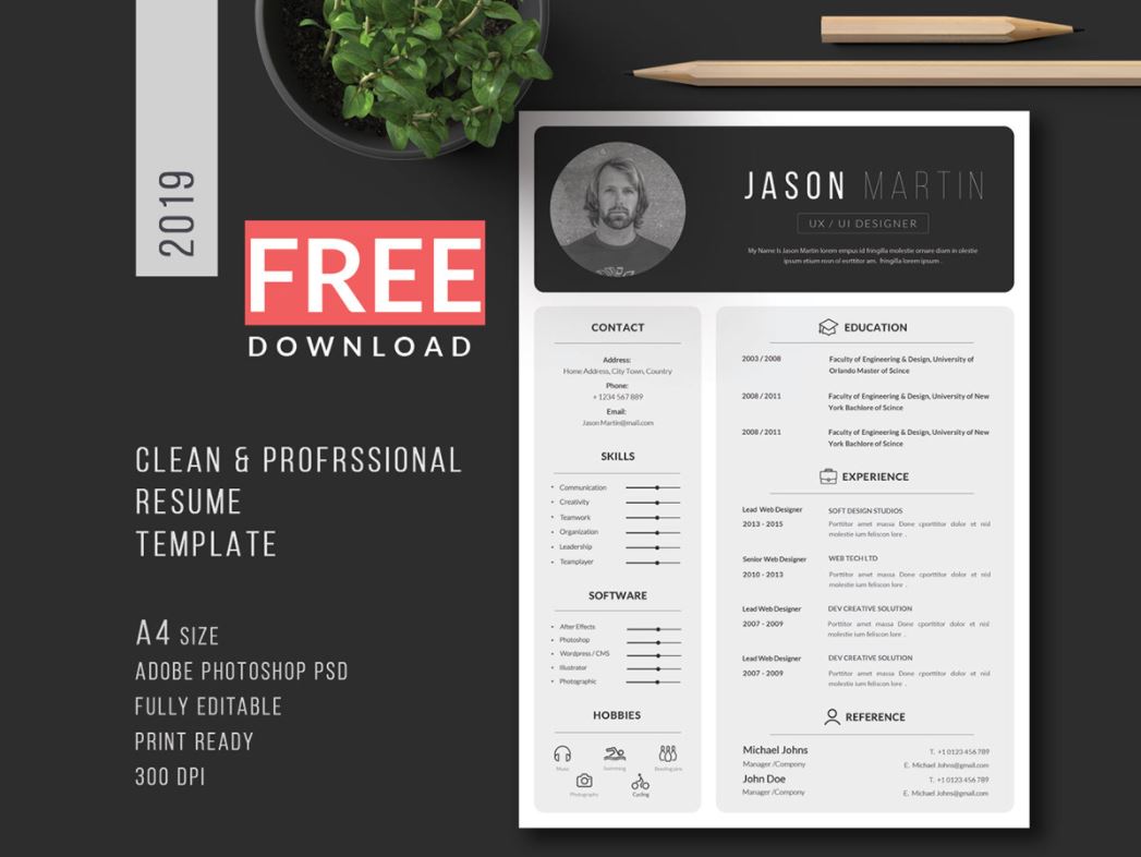 professional resume template psd free download