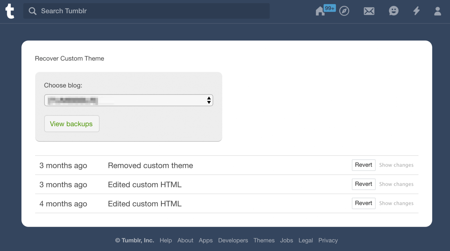 Recover your Tumblr Theme - Revert List