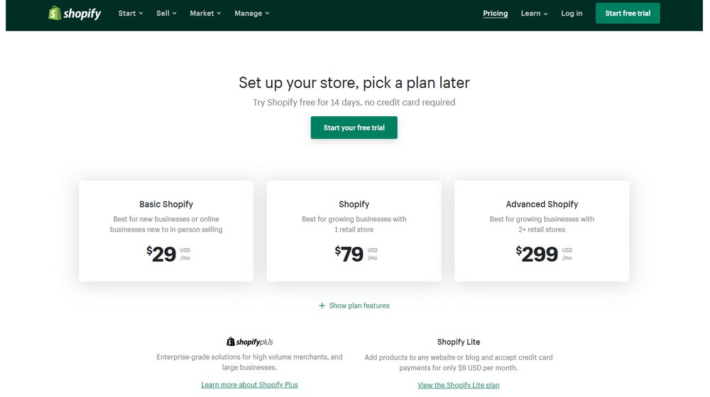 shopify pricing plans