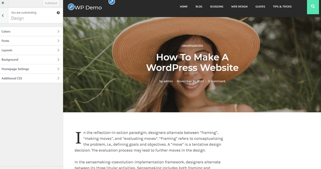 theme customizer