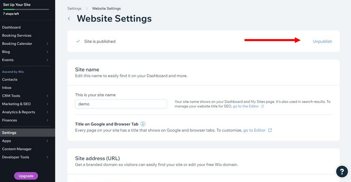 wix how to unpublish site 2