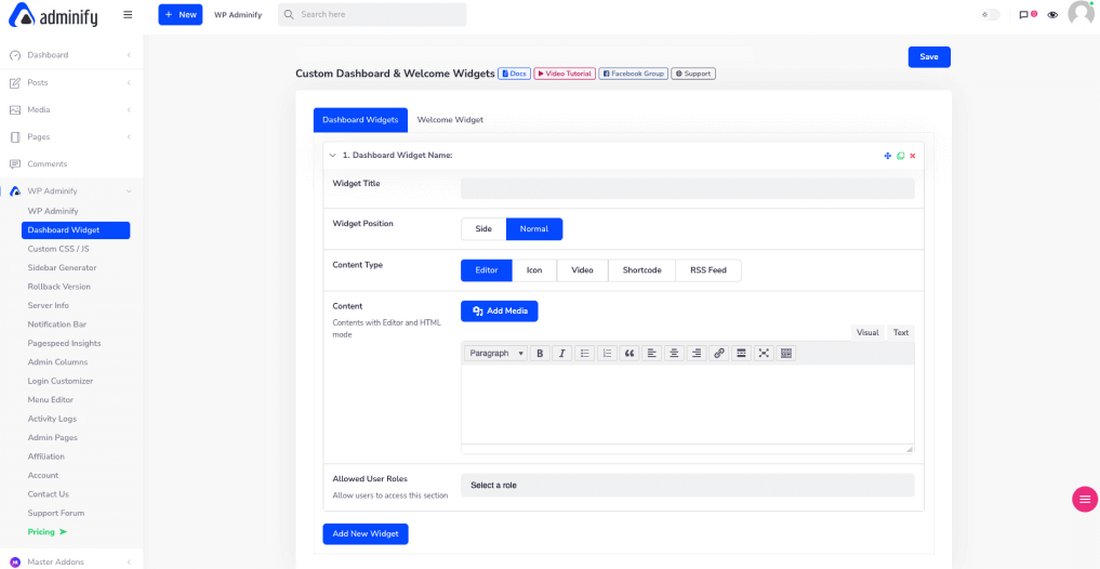 wp adminify custom dashboard