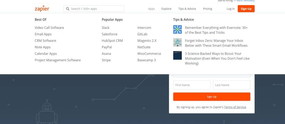 zapier mega menu